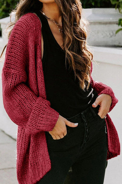 Drop Shoulder Open Front Knit Oversized Sweater Cardigan