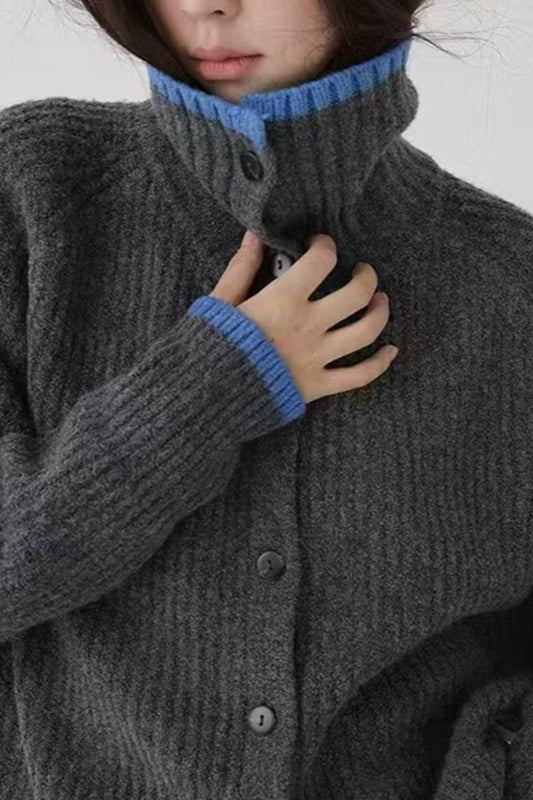 High Neck Shawl Collar Relaxed Sweater
