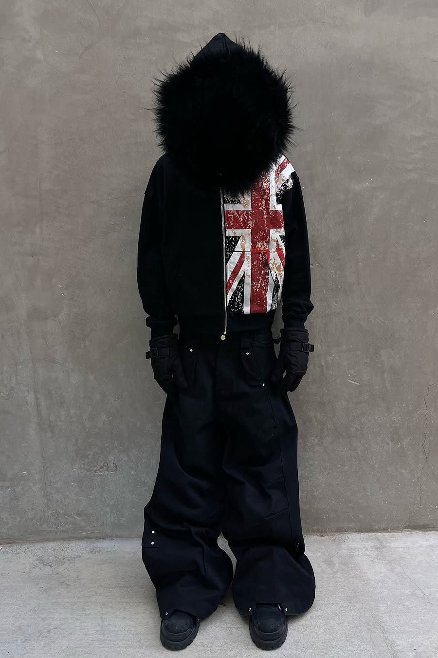 Faux Fur Union Jack Fleece Lined Hoodie