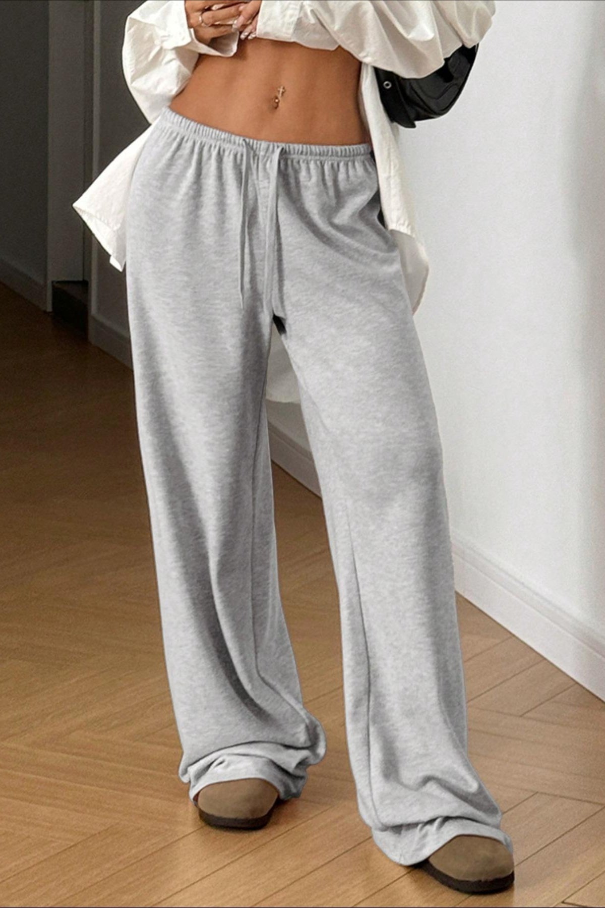 Solid Drawstring Waist Knit Pants