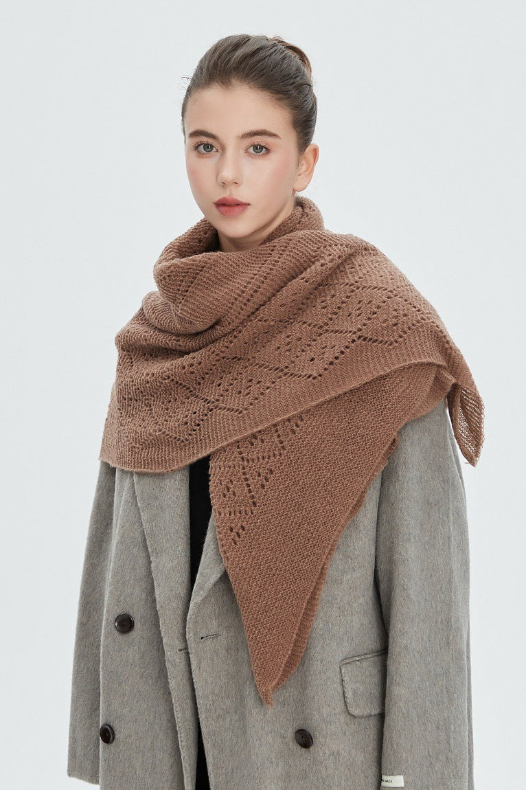 Solid Color Lace Knit Square Scarf