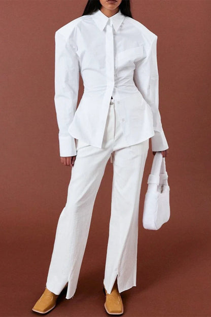 Vintage Tie Waist Cutout Open Back Elegant Blouse