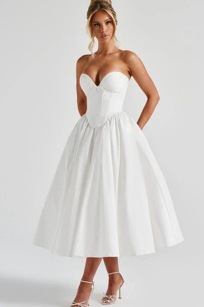 Romantic Bow Boned Strapless Slim Solid Prom Dress