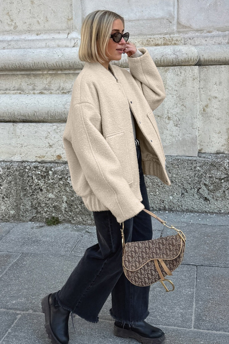 Loop Knit Stand Collar Coat