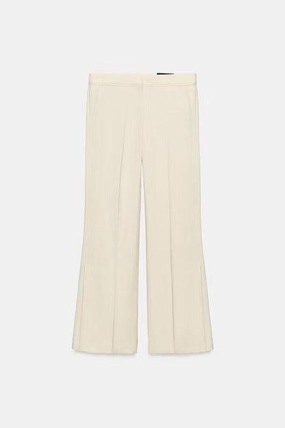 Kortnie Linen Blend Tassel Hem Halter A-line Top and High Rise Pocket Wide Leg Slit Pants Set