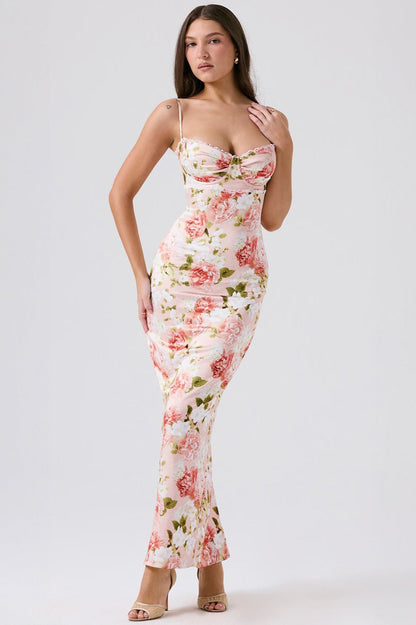 Casual Floral Split Midi Silk Dress