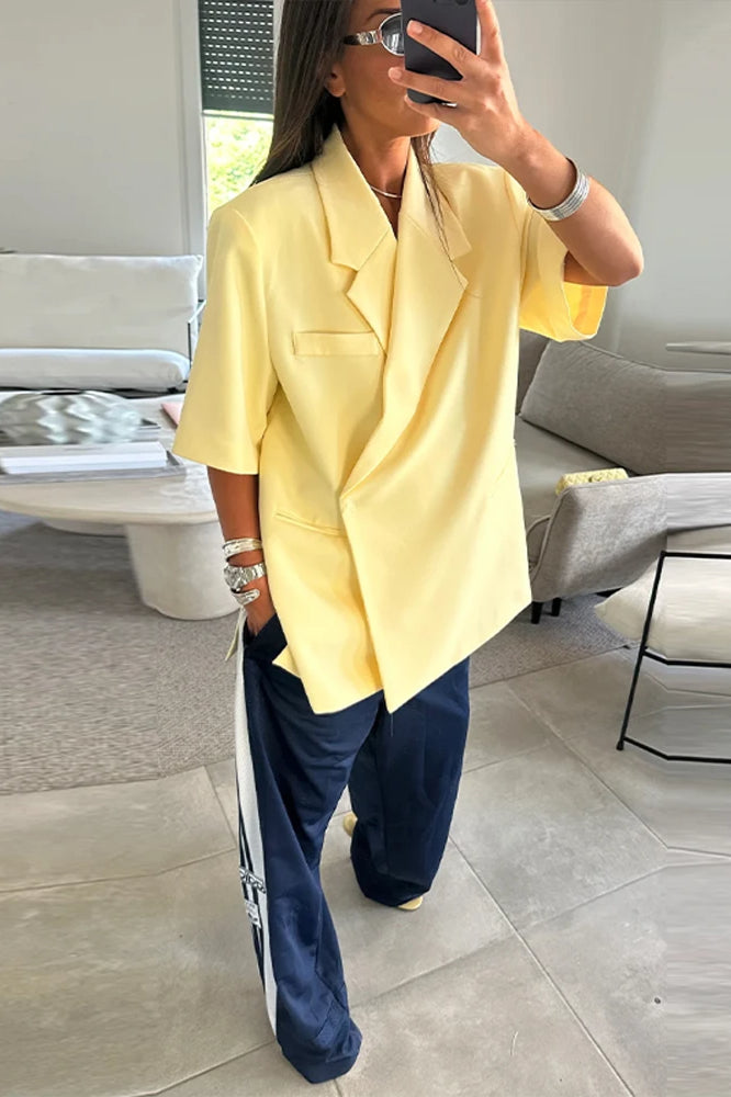 Yellow Lapel Short Sleeve Blazer