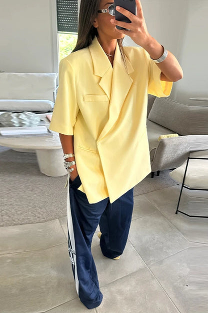 Yellow Lapel Short Sleeve Blazer