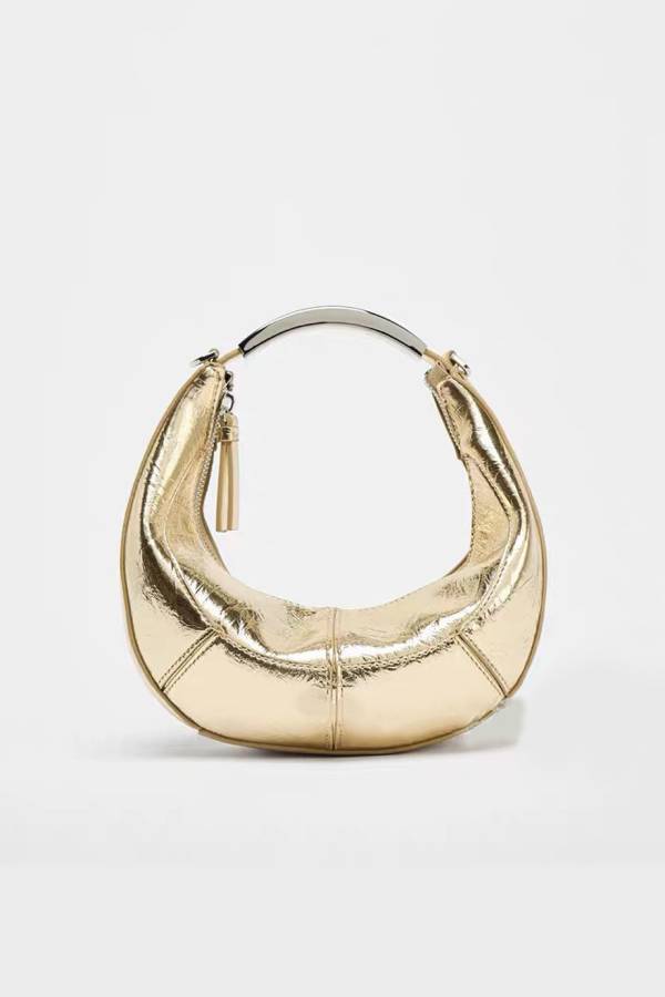 Metal handle crescent bag