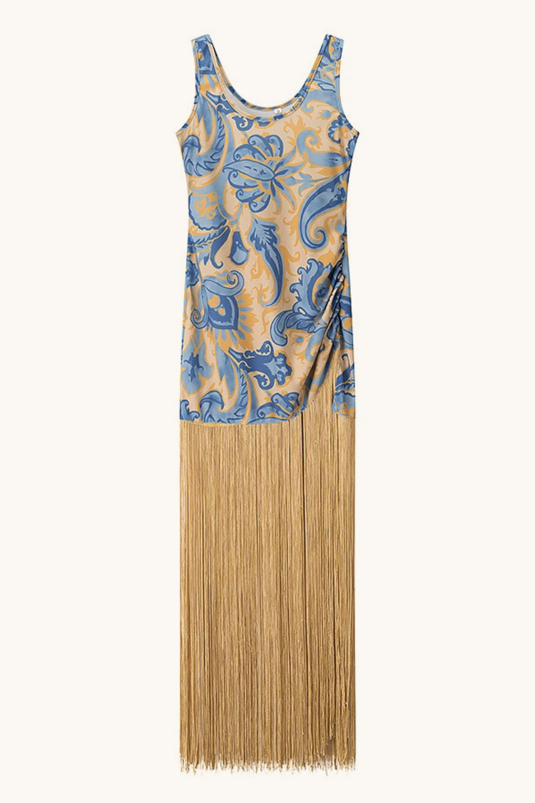 Printed Fringe Patchwork Boho Dress