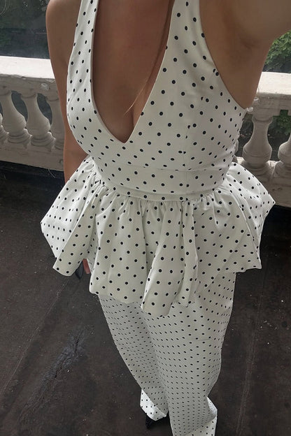 Sexy Polka Dot Halter Wide Leg Pants Set