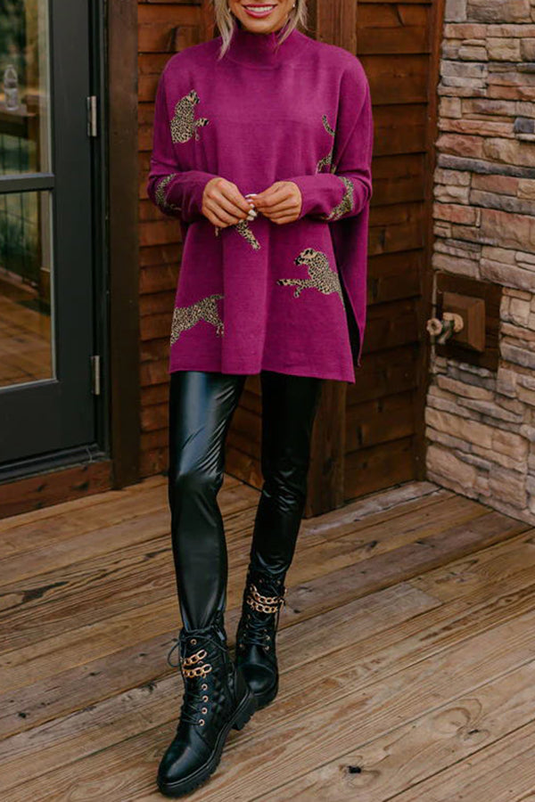 COZY AND KIND LEOPARD SLIT RELAXED SWEATSHIRT