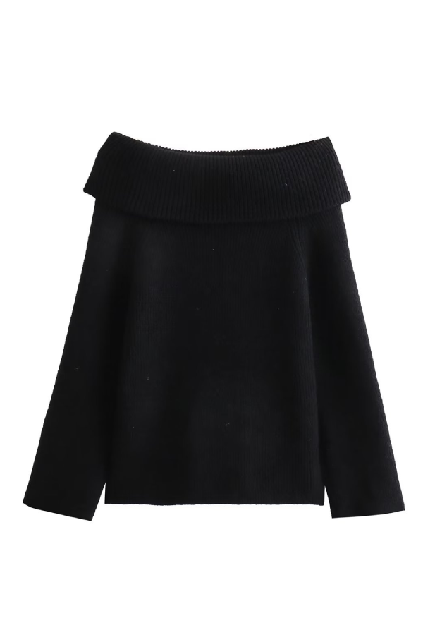 Sexy Slim Fit Solid Color Pullover Sweater with Off-shoulder Neckline