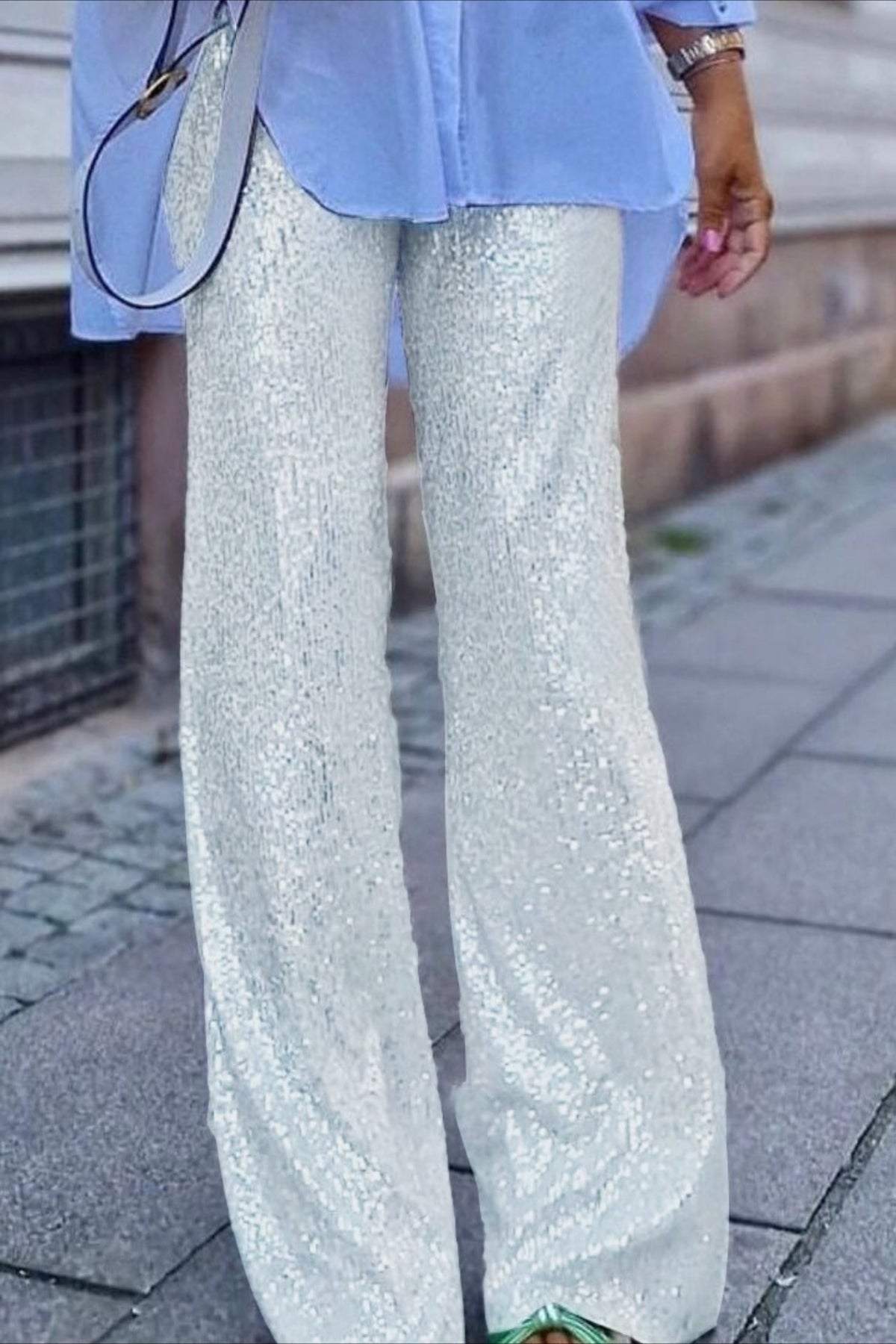 Sequin Straight Leg Casual Pants