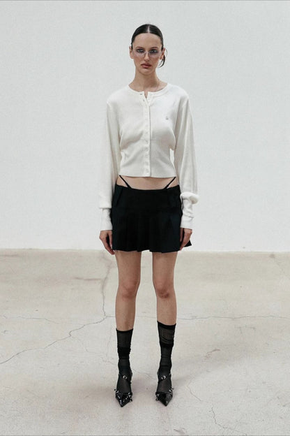 Embroidered Button Crop Cardigan
