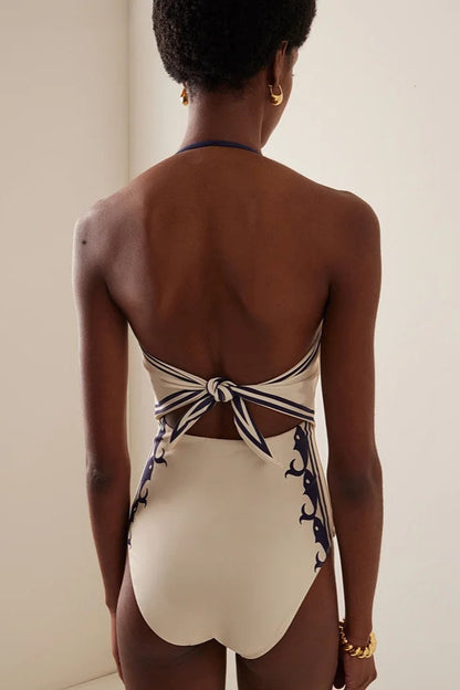Navy Halter High Waist Strappy One Piece Swimwear