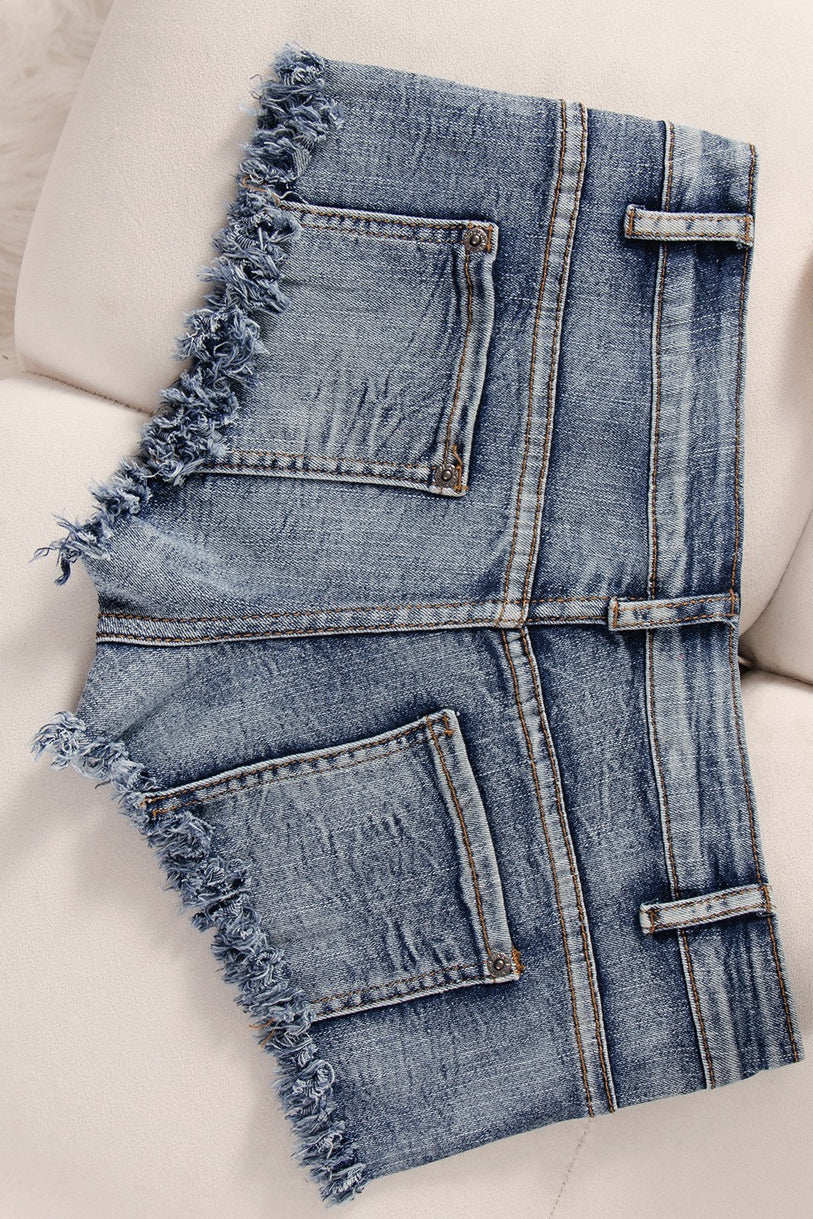 Low Rise Distressed Bodycon Denim Micro Shorts