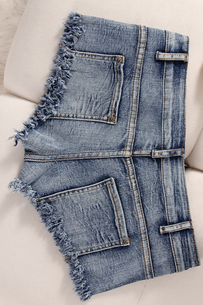 Low Rise Distressed Bodycon Denim Micro Shorts
