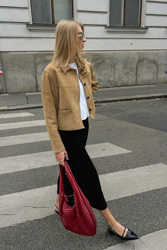 Structured Suede Notch Collar Coat