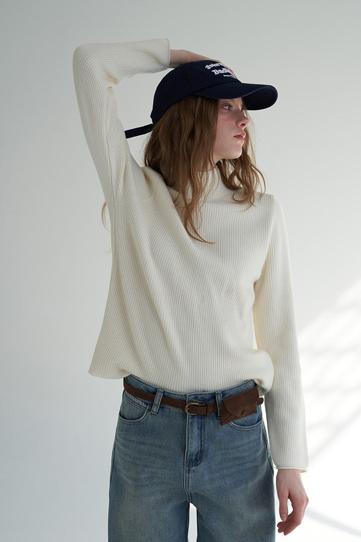 Mock Neck Fleece Lined Knit Top
