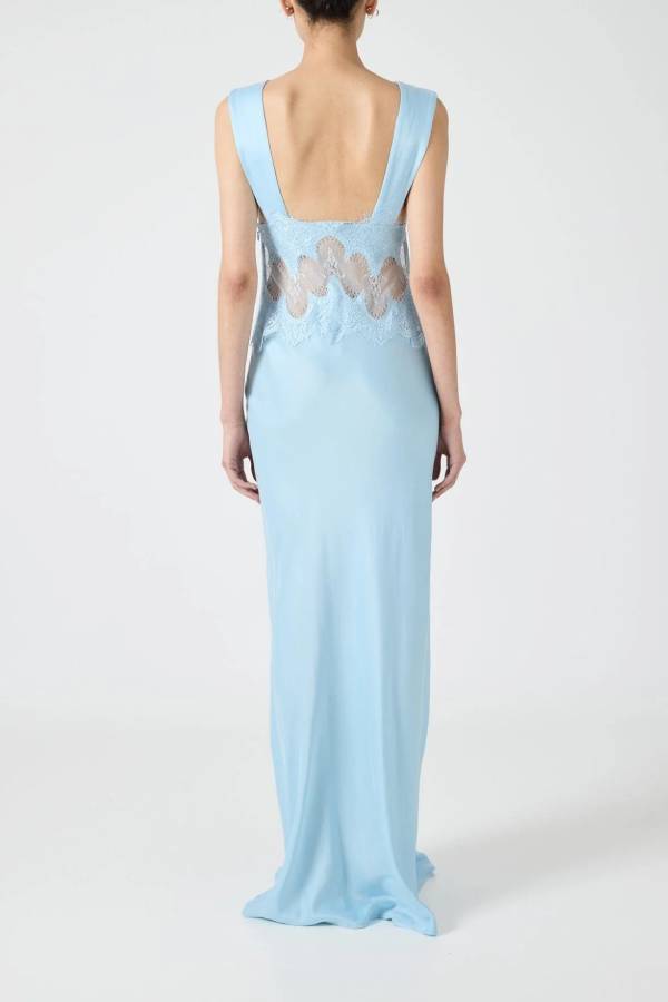 Effortless Elegance Satin Sheer Lace Patchwork V-neck Drape Maxi Dress