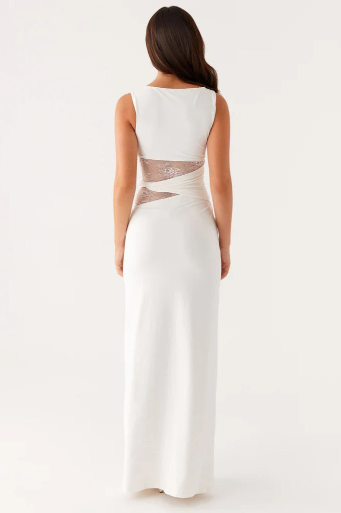 Slim Sheer Lace Paneled Maxi Lace Dress