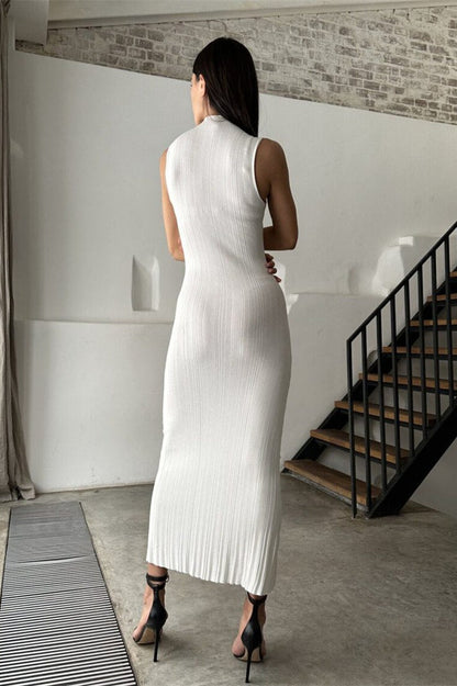 Sleeveless Turtleneck Knit Sweater Dress