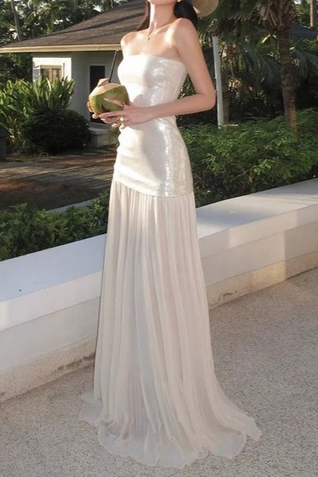 Heavy Sequin Strapless Maxi Prom Dress