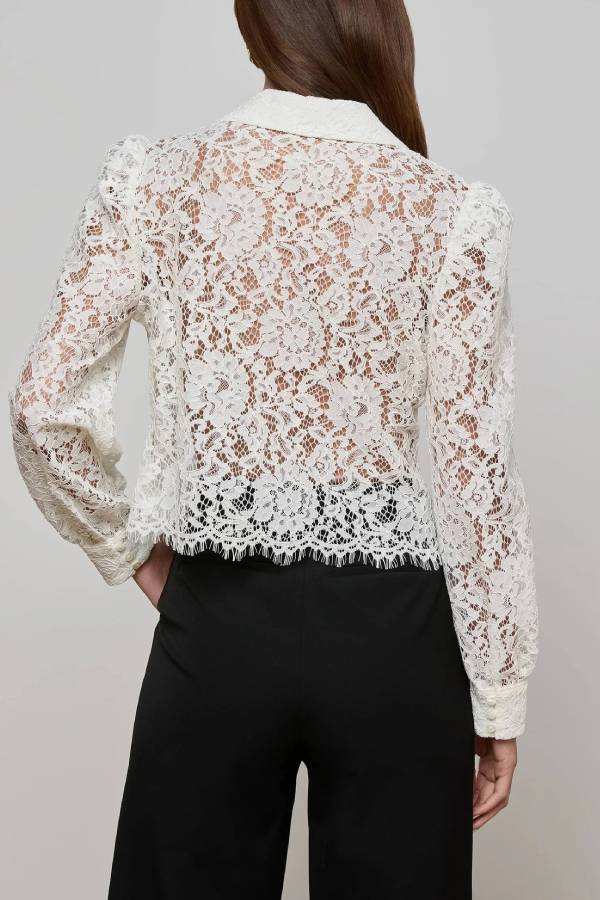 Long-sleeved fringe cropped see-through top