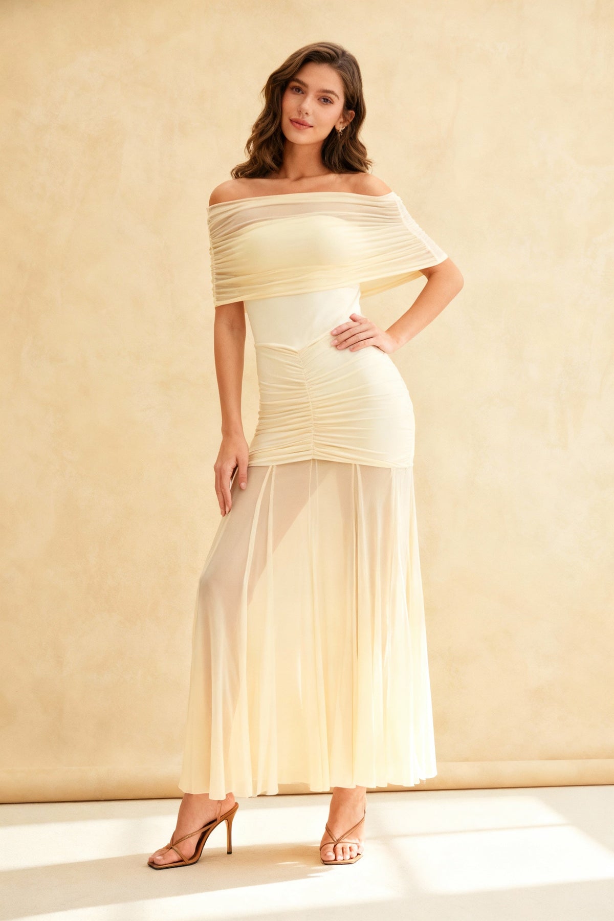 Mesh Panel Strapless Elegant Bodycon Party Dress