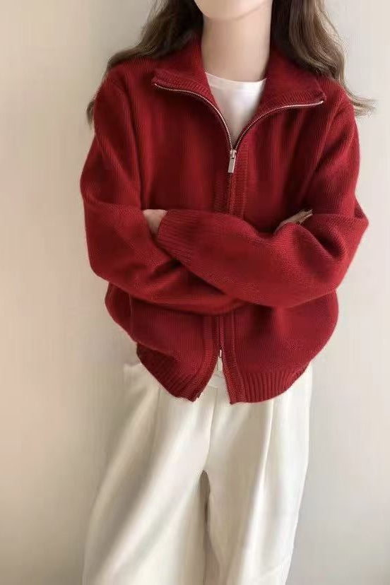 High Neck Double Zip Sweater