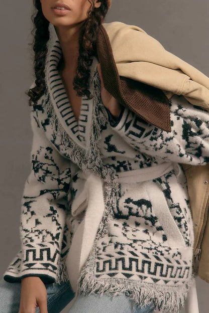 NVLT Knit Fringe Cardigan Sweater