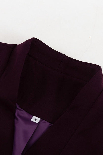V Neck Long Sleeve Fitted Two Piece Blazer Skirt Set