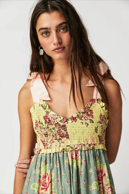 Light Tone Printed Patchwork Maxi Boho Dress