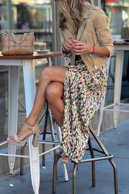 Khaki Suede Cropped Biker Jacket