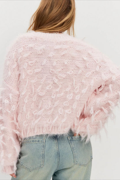 Slouchy V-Neck Tasseled Loose Solid Sweater