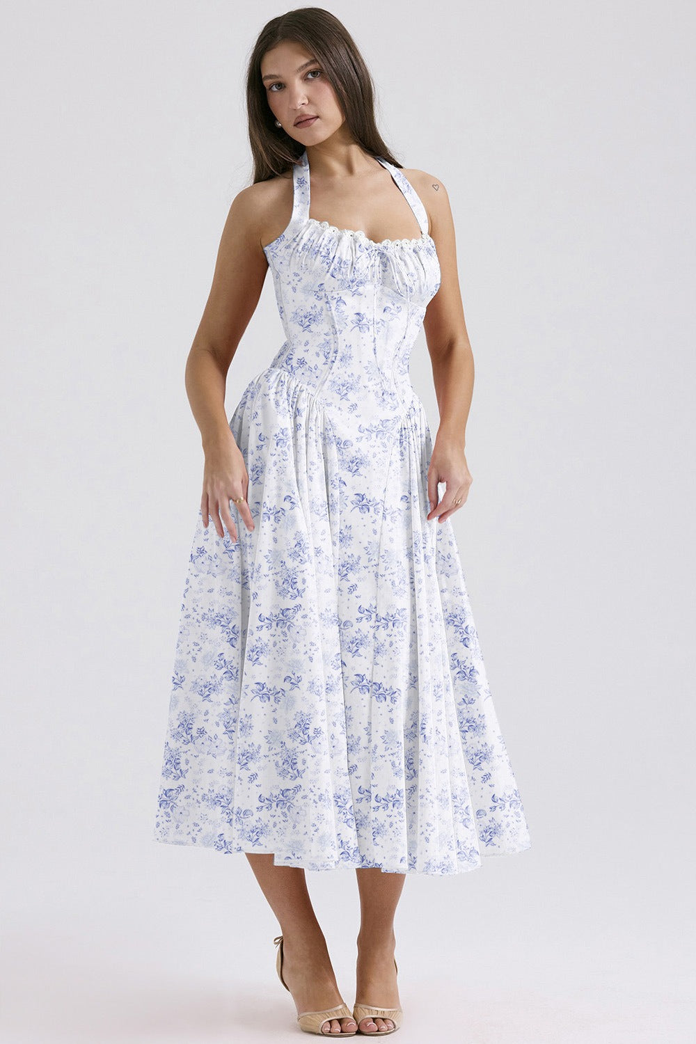 Halter Neck Slim Strap Floral Dress