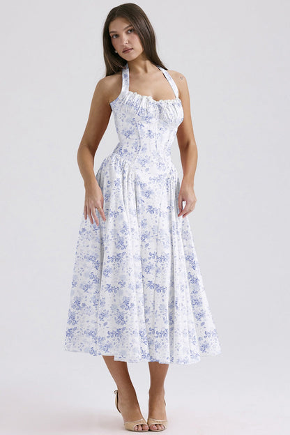 Halter Neck Slim Strap Floral Dress