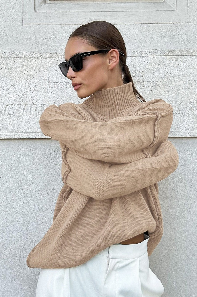 Colorblock Turtleneck Knit Sweater