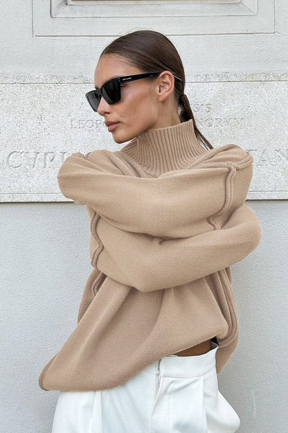 Colorblock Turtleneck Knit Sweater