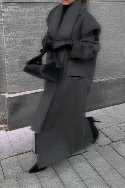 Long Line Scarf Neck Wool Style Overcoat
