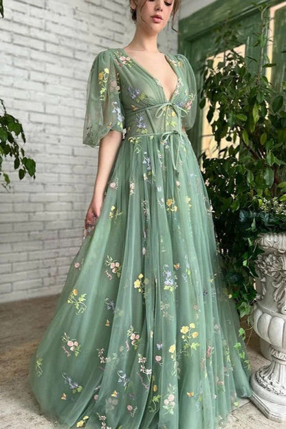 Floral Applique Ball Gown Prom Dress