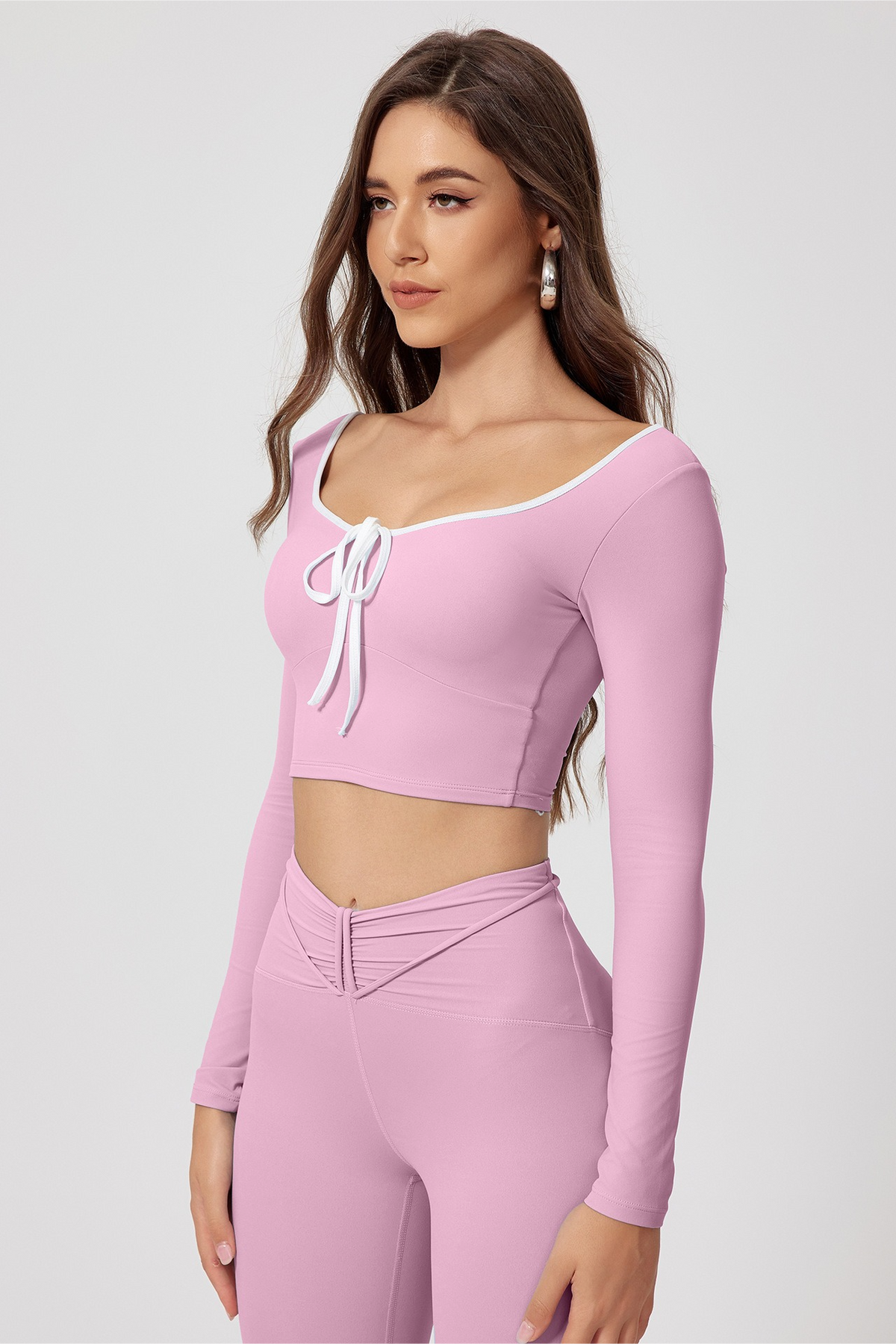 Crew Neck Color Block Quick Dry Long Sleeve Crop Top