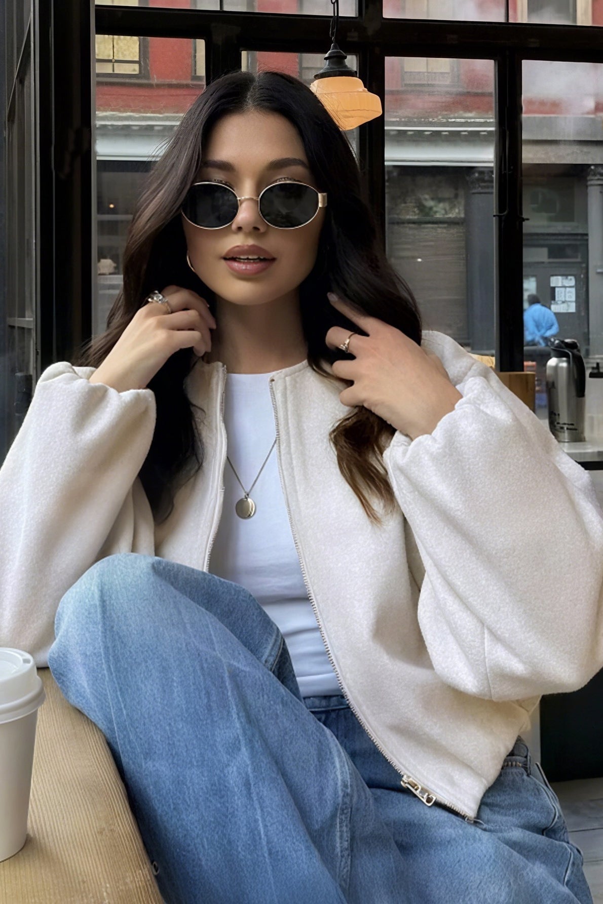 Soft Cropped Crew Neck Bomber Jacket