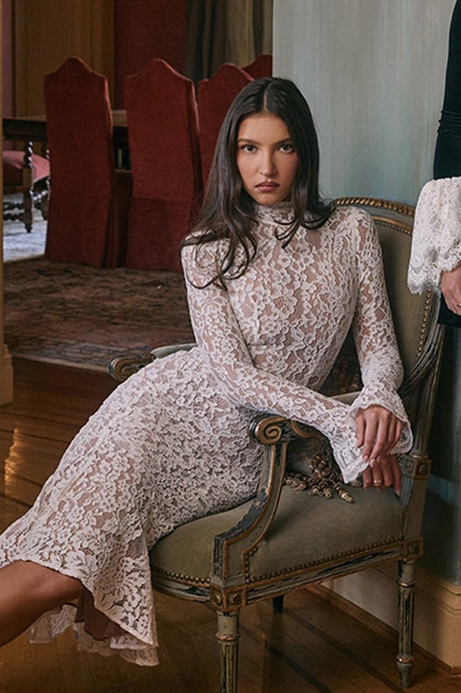 Crew Neck Lace Long Sleeve Mermaid Bodycon Lace Dress