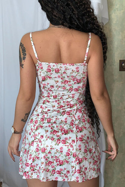 Printed Strap Slim Mini Floral Dress