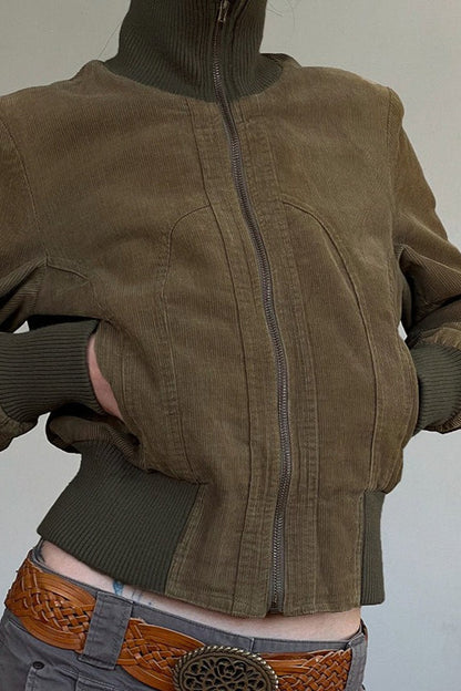 Brown Contrast Ribbed Jacket