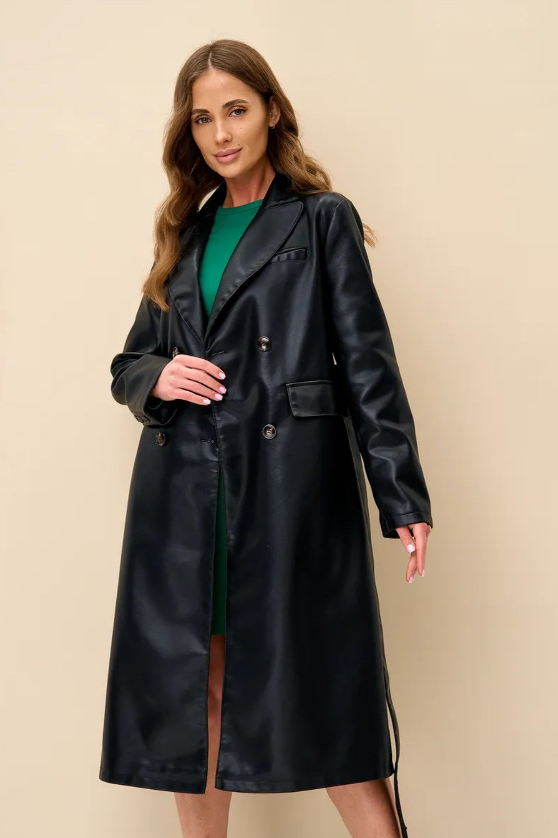 Faux Leather PU Long Chic Casual Overcoat