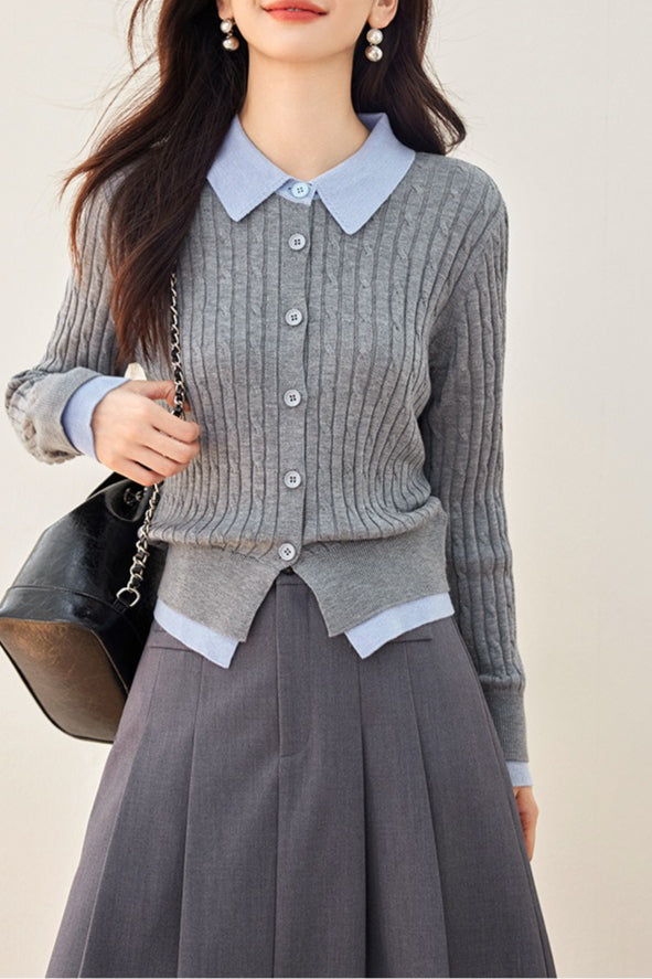 Ribbed Polo Layered Cardigan