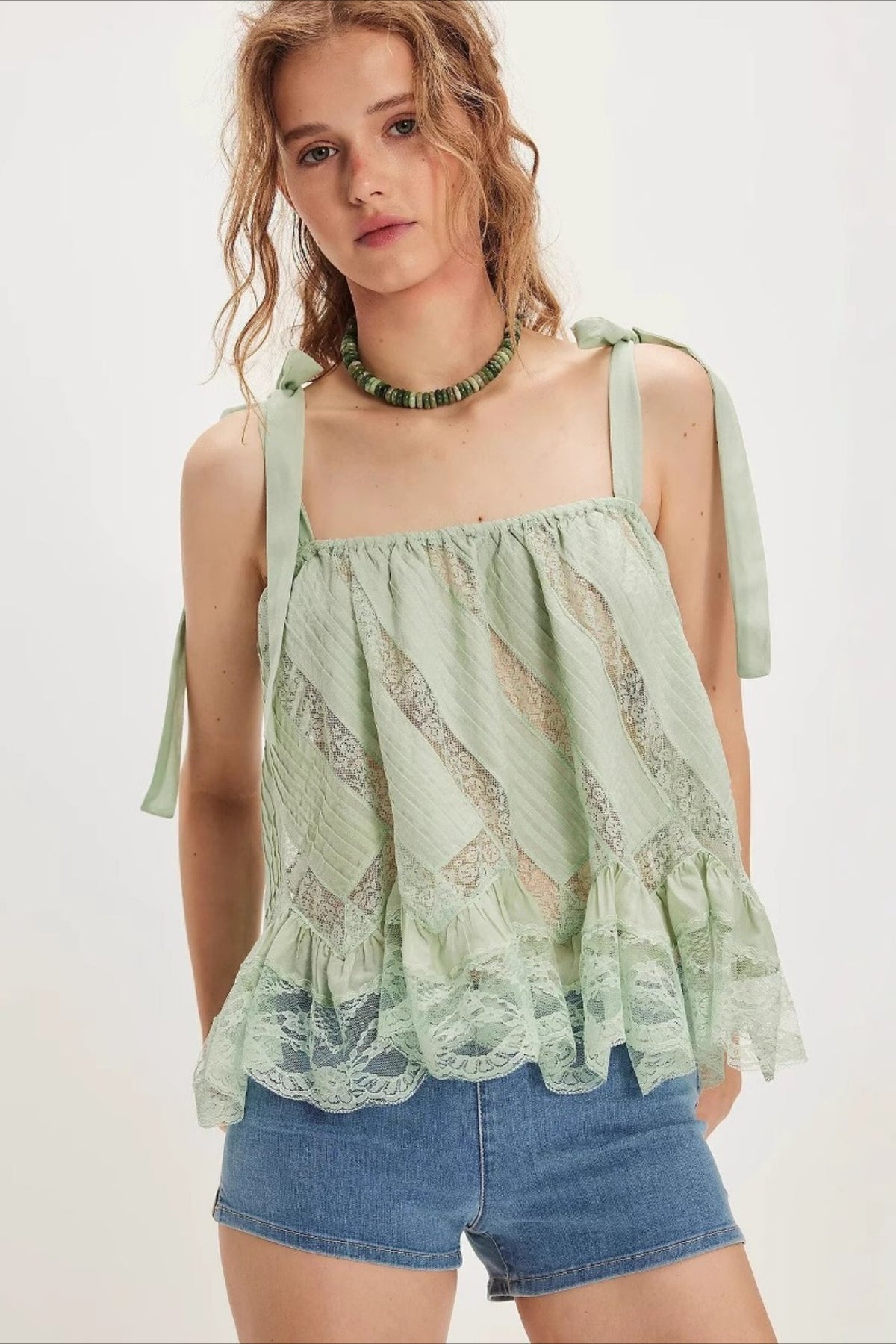 Mesh Tie Strap Sleeveless Loose Fit Tank Top